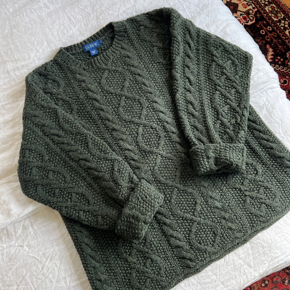 Vintage J. Crew Green Cable Knit Sweater